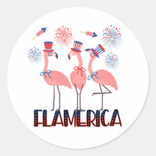 Adesivo Redondo Flamerica 4 de julho Flamingo Amava Independência