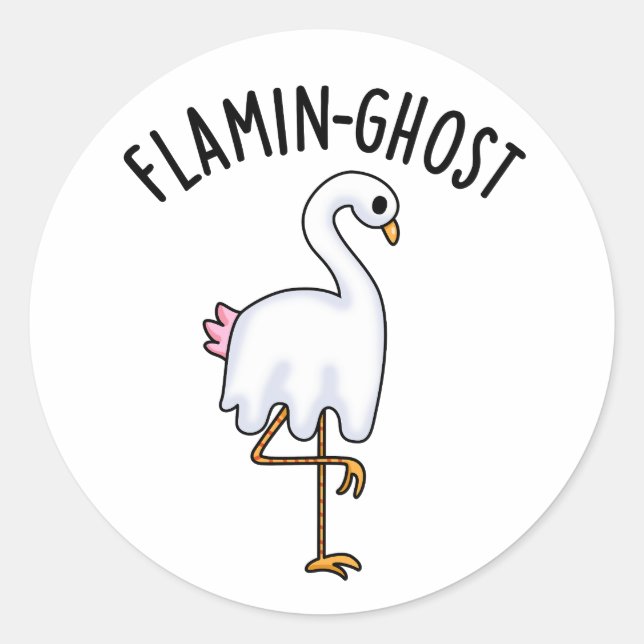 Adesivo Redondo Flamin-ghost Funny Flamingo Ghost Pun (Frente)