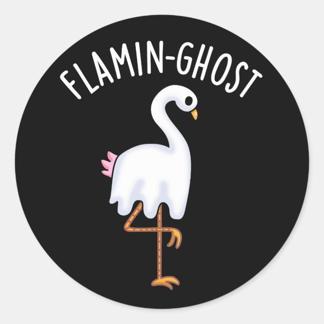 Adesivo Redondo Flamin-ghost Funny Flamingo Ghost Pun Dark BG (Frente)