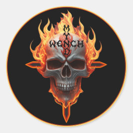 Adesivo Redondo Flaming Skull Heavy Metal Rock Band Sticker Pro 