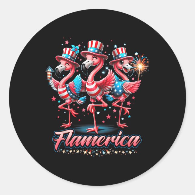 Adesivo Redondo Flamingo 4, Independência Patriótica Dos Eua Fl (Frente)