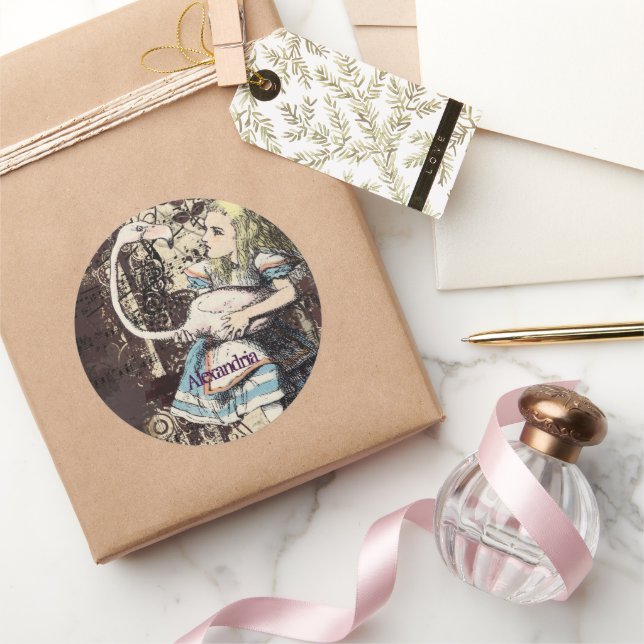 Adesivo Redondo Flamingo Alice no País das Maravilhas (Presentear)