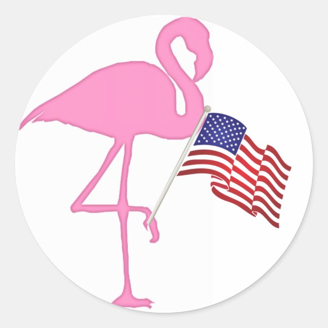 Adesivo Redondo Flamingo Americano Patriótico com Bandeira (Frente)