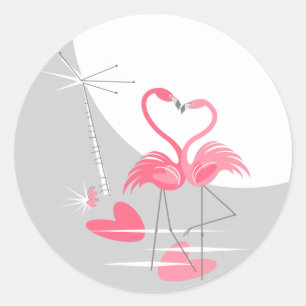 Adesivo Redondo Flamingo Amor com grande bengala