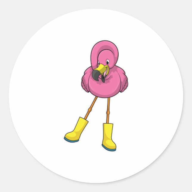 Adesivo Redondo Flamingo at Raining with Rubber boots (Frente)