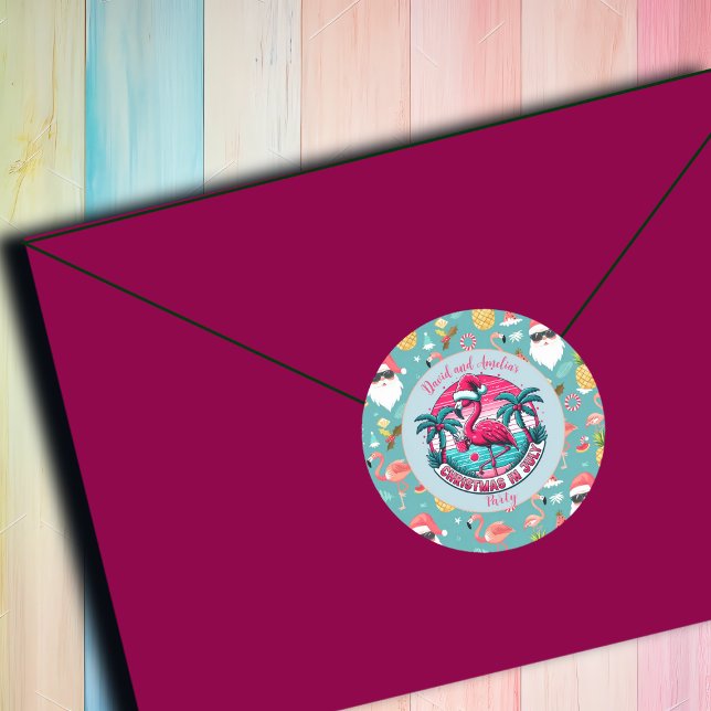 Adesivo Redondo Flamingo Bird com o Natal do Chapéu na Festa de ju (Criador carregado)