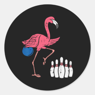 Adesivo Redondo Flamingo Boliche Engraçada Equipe do Esporte Bowle