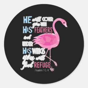 Adesivo Redondo Flamingo Christian Gift, Salm 91 Bíblia Verse