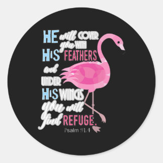 Adesivo Redondo Flamingo Christian Gift, Salm 91 Bíblia Verse