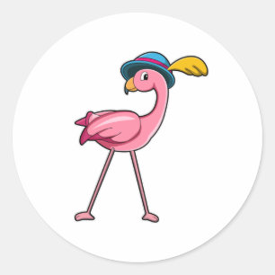 Adesivo Redondo Flamingo com chapéu e pena