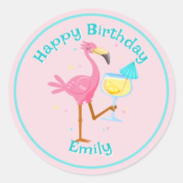 Adesivo Redondo Flamingo com Cocktail