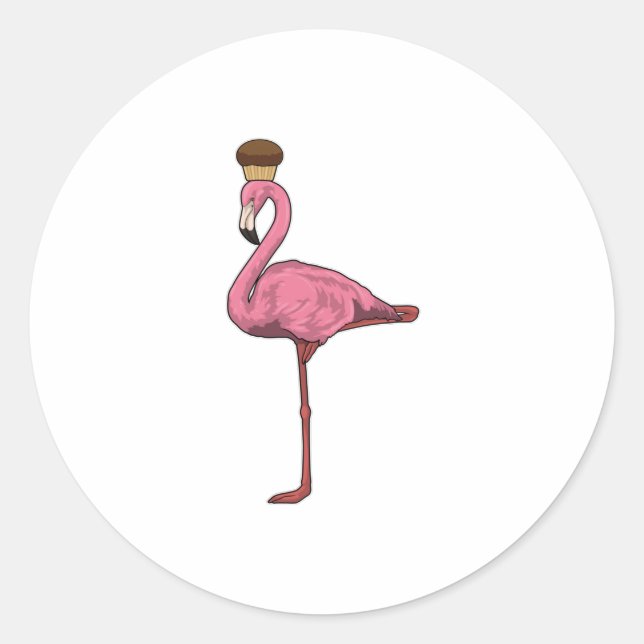 Adesivo Redondo Flamingo com Muffin (Frente)