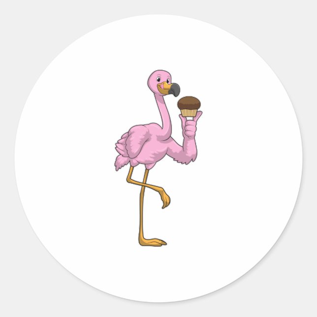 Adesivo Redondo Flamingo com Muffin (Frente)