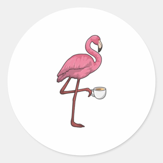 Adesivo Redondo Flamingo com Taça de Café (Frente)