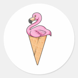 Adesivo Redondo Flamingo com Waffle de Sorvete
