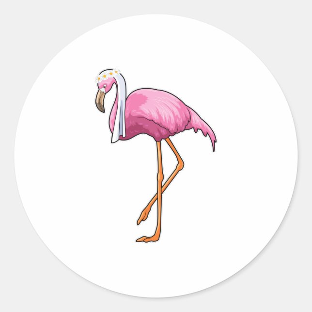 Adesivo Redondo Flamingo como Noiva com Véu (Frente)