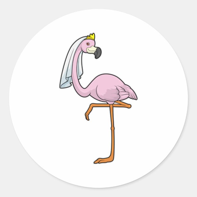 Adesivo Redondo Flamingo como noiva no casamento com Veil (Frente)
