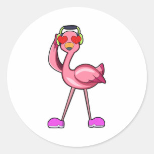 Adesivo Redondo Flamingo como reformador com a bengala e o chapéu