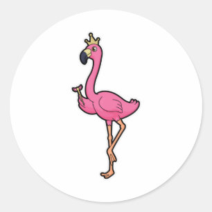 Adesivo Redondo Flamingo como Rei com Coroa e Funcionarios