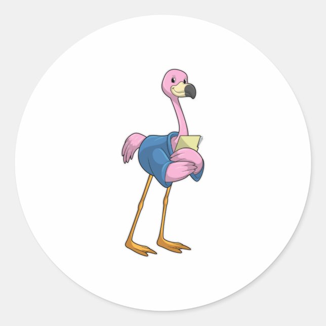 Adesivo Redondo Flamingo como Secretário com Notepad (Frente)
