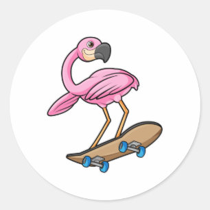 Adesivo Redondo Flamingo como Skater com skate