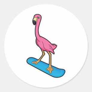 Adesivo Redondo Flamingo como Snowboarder com Snowbaord