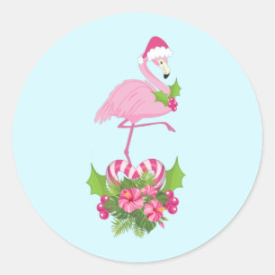 Adesivo Redondo Flamingo cor-de-rosa no Natal Whimsso de Santa Hat