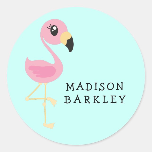 Adesivo Redondo Flamingo Cute Tropical Kids Envelope Vinhetas De S (Frente)