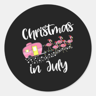 Adesivo Redondo Flamingo de Acampamento de Natal em Julho 