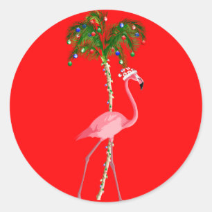 Adesivo Redondo Flamingo de Natal
