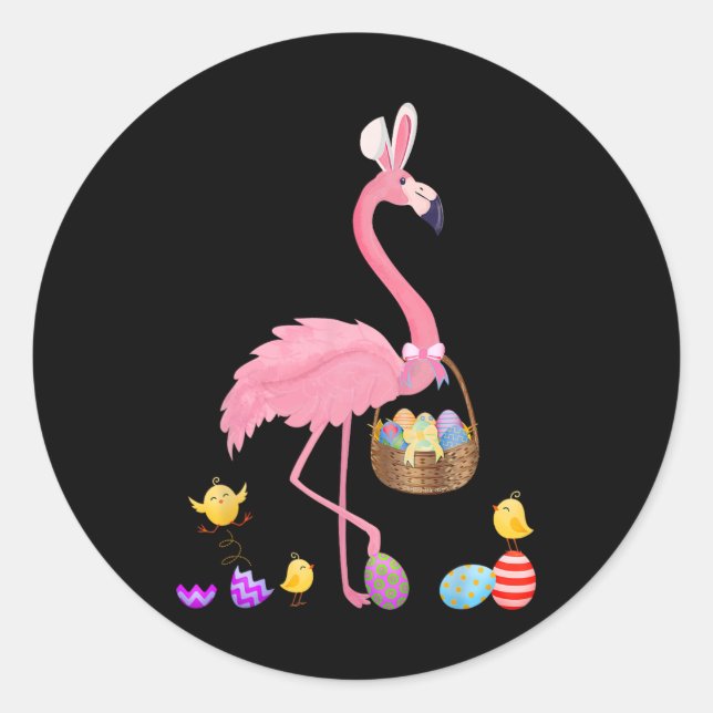 Adesivo Redondo Flamingo de Páscoa bonito com Páscoa de Páscoa (Frente)
