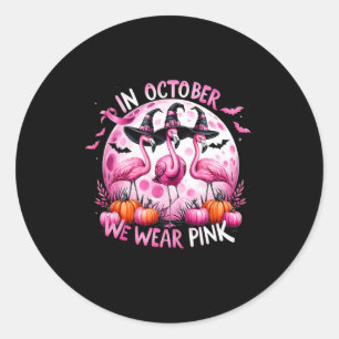 Adesivo Redondo Flamingo Em Outubro Vestimos O Cancer Rosa Hal