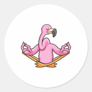 Adesivo Redondo Flamingo em Yoga, na perna cruzada