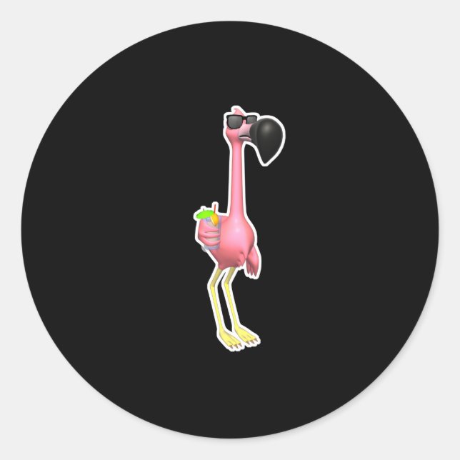 Adesivo Redondo flamingo engraçado com bebida (Frente)