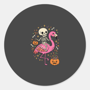 Adesivo Redondo Flamingo Esqueleto Halloween Balde De Doces Vetor