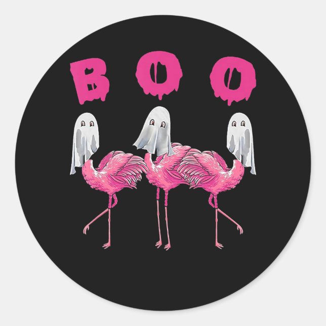 Adesivo Redondo Flamingo | Fantasia de Halloween do Ghost Flamingo (Frente)