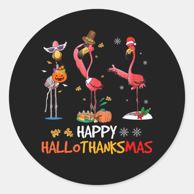 Adesivo Redondo Flamingo | Flamingo Happy HalloThanksmas (Frente)