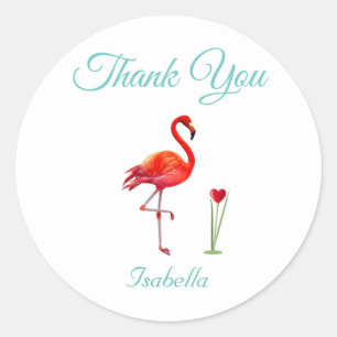 Adesivo Redondo Flamingo Fofo & Coração Obrigado