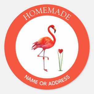 Adesivo Redondo Flamingo Fofo em Coral e Branco Feito à Mão