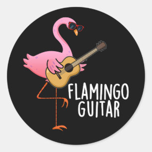 Adesivo Redondo Flamingo Guitar Música Engraçada Pun Escuro BG