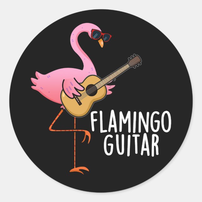 Adesivo Redondo Flamingo Guitar Música Engraçada Pun Escuro BG (Frente)