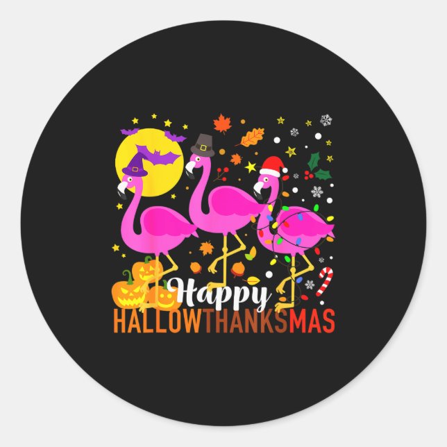 Adesivo Redondo Flamingo Halloween Thanksgiving Christmas Hallowth (Frente)