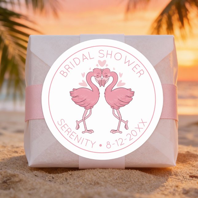 Adesivo Redondo Flamingo Hawaiian Beach Tropical Bridal Shower (Criador carregado)