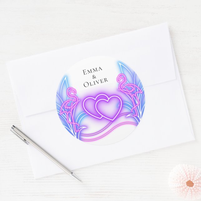 Adesivo Redondo Flamingo & Hearts Sticker (Envelope)