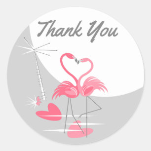 Adesivo Redondo Flamingo Love Large Moon sticker Obrigado