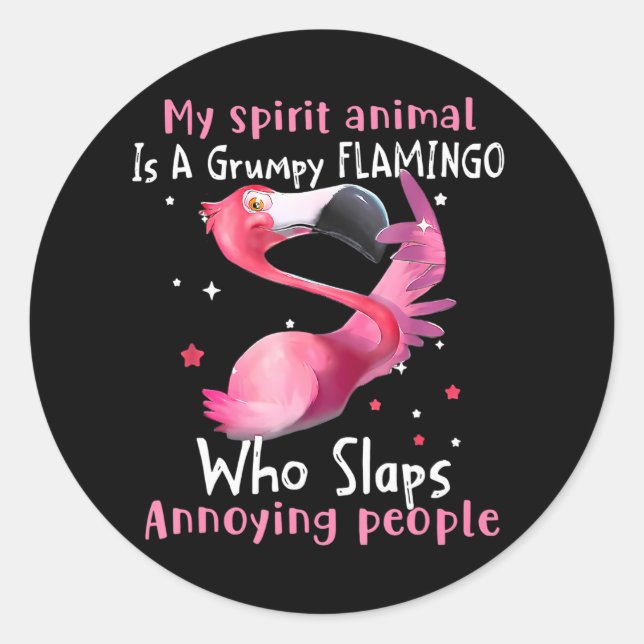Adesivo Redondo Flamingo Love My Spirit Animal É Grumpy Flamingo (Frente)