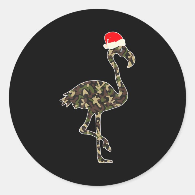 Adesivo Redondo Flamingo Lover Christmas Santa Hat Camouflage Illu (Frente)