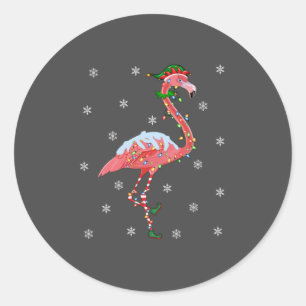 Adesivo Redondo Flamingo Lover Xmas Gift Santa Hat Elf Flamingo