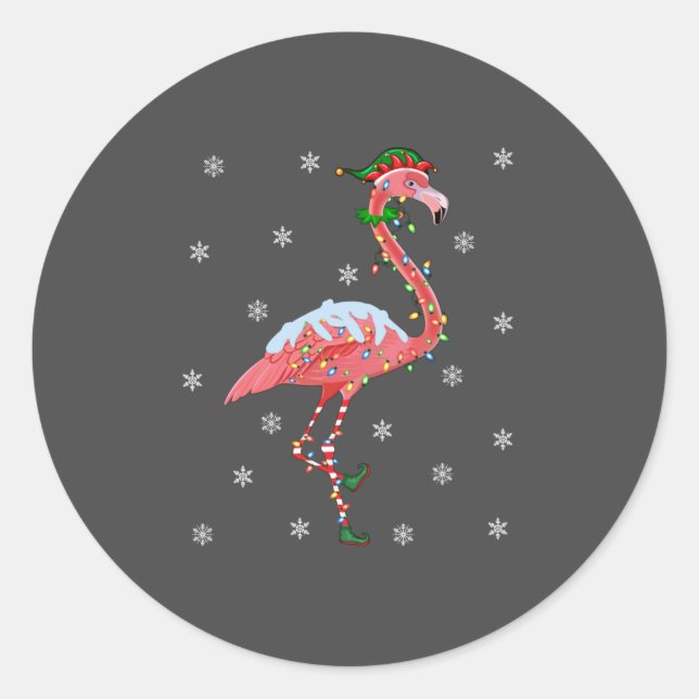 Adesivo Redondo Flamingo Lover Xmas Gift Santa Hat Elf Flamingo (Frente)