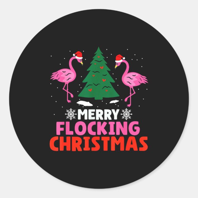 Adesivo Redondo Flamingo Merry Flocking Christmas Funny Xmas Men W (Frente)